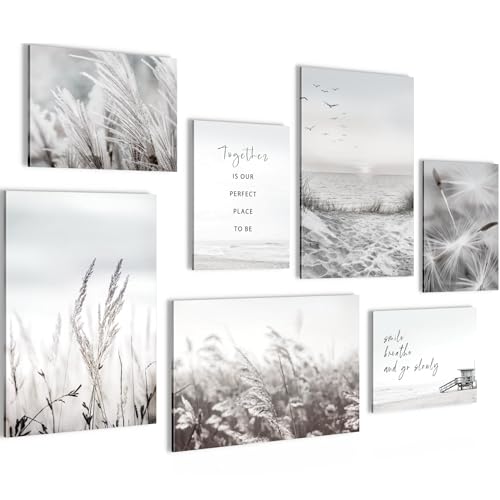 Novart Wandbilder Set Strand Meer Boho Schwarz Weiss - KEIN EXTRA RAHMEN BENÖTIGT - Modern Deko - Wohnzimmer Schlafzimmer Flur N033872b von Novart