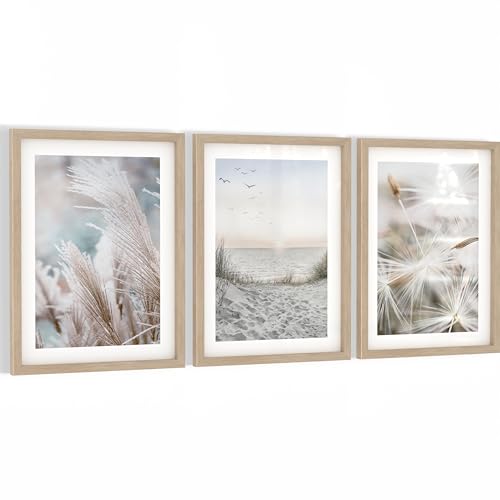 Novart Wandbilder Strand Meer Boho - mit Rahmen - Wohnzimmer Schlafzimmer Flur Wanddeko - 3 Bilder Set Blau Beige - N133835aR1 Novart Wandbilder Strand Meer Boho - mit Rahmen - Wohnzimmer Schlafzimmer Flur Wanddeko - 3 Bilder Set Blau Beige - N133835aR1 von Novart