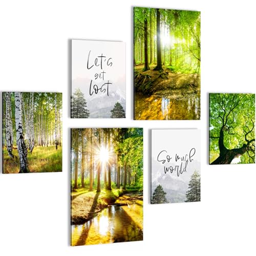 Novart Wandbilder Wald Landschaft - KOMPLETT AUFHÄNGFERTIG - Grün Wohnzimmer Schlafzimmer Flur - 6 Moderne Mood-Bilder - N036667a von Novart