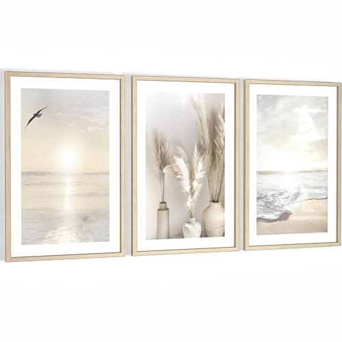 Novart Wandbilder mit Rahmen Natur - Wohnzimmer Schlafzimmer Büro Wanddeko - 3 Bilder Set 128x60 cm Beige - N129436aR3 Novart Wandbilder mit Rahmen Natur - Wohnzimmer Schlafzimmer Büro Wanddeko - 3 Bilder Set 128x60 cm Beige - N129436aR3 von Novart