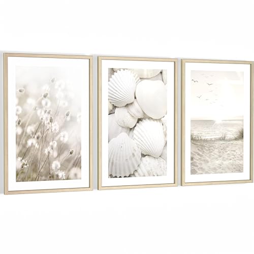 Novart Wandbilder mit Rahmen Natur - Wohnzimmer Schlafzimmer Büro Wanddeko - 3 Bilder Set 128x60 cm Weiß - N101736aR3 Novart Wandbilder mit Rahmen Natur - Wohnzimmer Schlafzimmer Büro Wanddeko - 3 Bilder Set 128x60 cm Weiß - N101736aR3 von Novart
