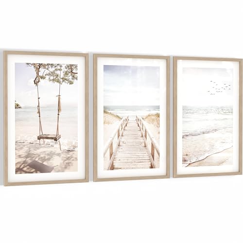 Novart Wandbilder mit Rahmen Strand - Wohnzimmer Schlafzimmer Büro Wanddeko - 3 Bilder Set 128x60 cm Beige - N138136bR1 Novart Wandbilder mit Rahmen Strand - Wohnzimmer Schlafzimmer Büro Wanddeko - 3 Bilder Set 128x60 cm Beige - N138136bR1 von Novart