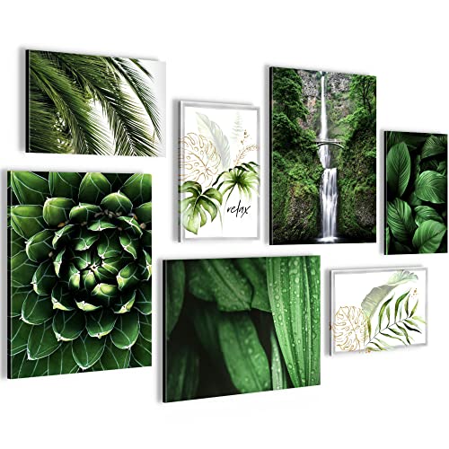 Novart Wandbilder Grüne Blätter Pflanze - KOMPLETT AUFHÄNGFERTIG - Natur Wohnzimmer Schlafzimmer - 7 Moderne Mood-Bilder - N004071a von Novart