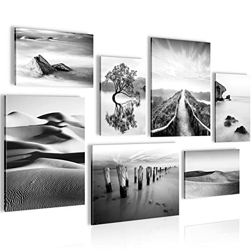 Novart Wandbilder Landschaft Sand Natur - KOMPLETT AUFHÄNGFERTIG - Schwarz Weiss Wohnzimmer Schlafzimmer - 7 Moderne Mood-Bilder - N007471a von Novart