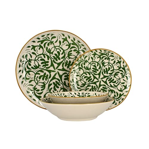 NOVASTYL - Set 48 grüne Heraclee-Teller aus grünem Steinzeug - 2614903 von Novastyl