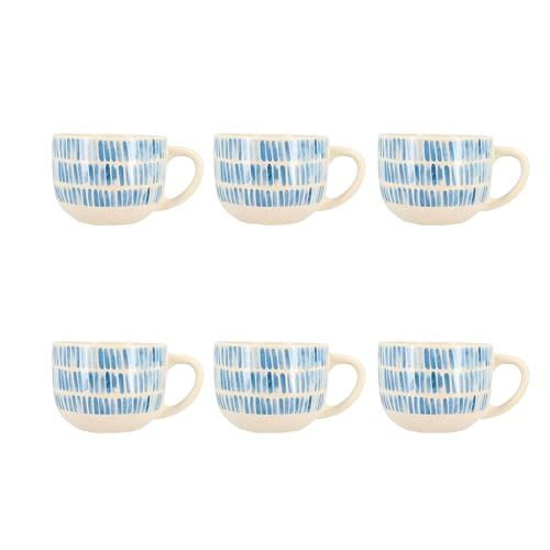 NOVASTYL - Set 6 Jumbos Corfu 58 cl aus weißem Steinzeug mit blauen Streifen – 2414197 von Novastyl