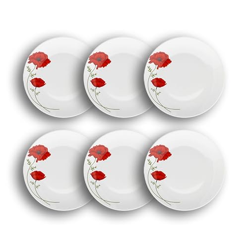 NOVASTYL - Set mit 6 flachen Tellern, Mohnblume, 27 cm, aus Porzellan – 2614925 von Novastyl