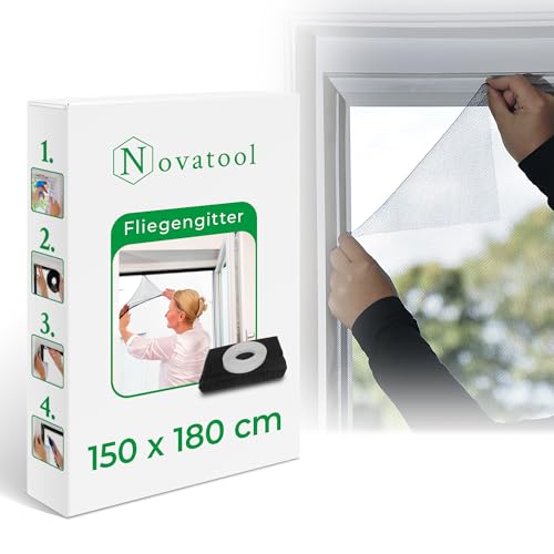 Novatool Fliegengitter Fenster 150x180 anthrazit individuell kürzbar Insektenschutz Fliegennetz Fensternetz Mückennetz Mückengitter Fenstergaze (1, Fliegengitter) von Novatool