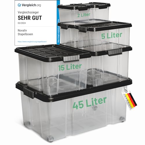 Novaliv 7 tlg Sparset Aufbewahrungsboxen mit Deckel Anthrazit 1x45 L + 2x 15L + 2x 5L + 2x 2L Nestbar stapelbar Clipverschluss Rollboxen BPA-frei Novaliv 7 tlg Sparset Aufbewahrungsboxen mit Deckel Anthrazit 1x45 L + 2x 15L + 2x 5L + 2x 2L Nestbar stapelbar Clipverschluss Rollboxen BPA-frei von Novatool