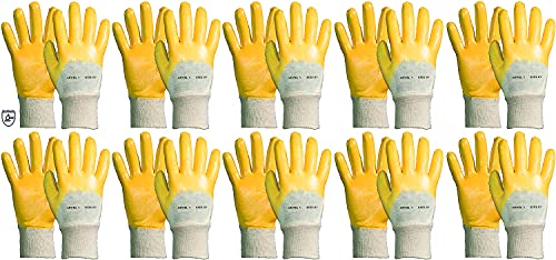 Novatool 10 Paar Arbeitshandschuhe Gelb I Grö0e 10 I Nitril | Ölabweisend I EN388:2016 3111X I Gartenhandschuhe Damen Schutzhandschuhe Gelbe Handschuhe Working Gloves von Novatool