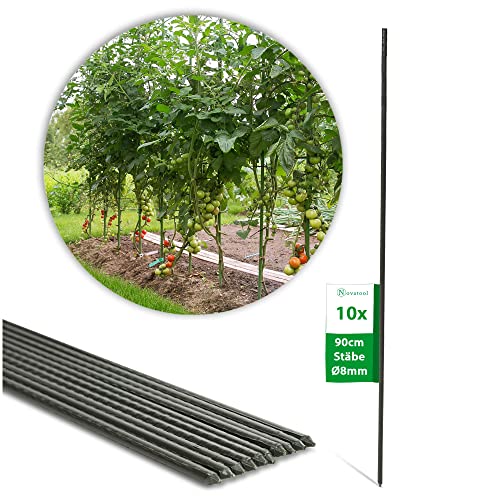 Novatool 10 Pflanzstäbe 90 cm grün 8mm Durchmesser Rankstäbe Rankhilfe Tomatenstäbe Blumenhalter von Novatool