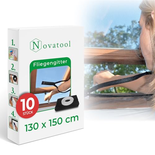 Novatool 10 Stück Fliegengitter Dachfenster ohne Bohren 130x150 anthrazit individuell kürzbar Insektenschutz Fliegennetz Fensternetz Mückennetz Mückengitter Fenstergaze von Novatool