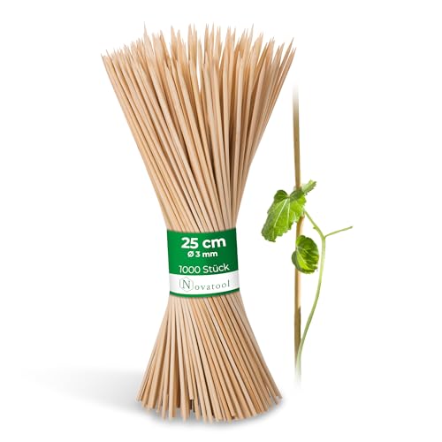 Novatool 1000x Splittstäbe 25 cm x 3,0 mm I Natur I Pflanzenstab Bambus Rankhilfe Holz Tokinstäbe Tonkinstab Pflanzenstütze orchideenstab Rankgitter Holz von Novatool