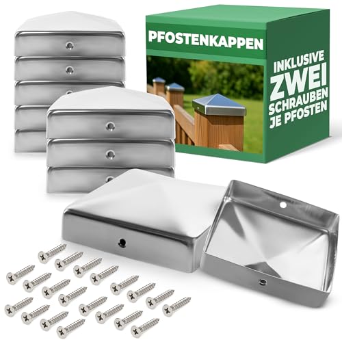 Novatool 10er-Set Edelstahl Pfostenkappen 71x71mm mit Schrauben, Pfostenabdeckung Pfostenkappe 7,1cm Holzpfosten Zaunpfosten Zaun Abdeckung Abdeckkappen Abdeckkappe Zaunkappe Zaunkappen Pfostenschuhe von Novatool