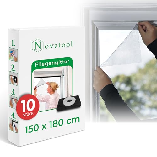 Novatool 10x Fliegengitter Fenster 150x180 anthrazit individuell kürzbar Insektenschutz Fliegennetz Fensternetz Mückennetz Mückengitter Fenstergaze (10, Fliegengitter) von Novatool