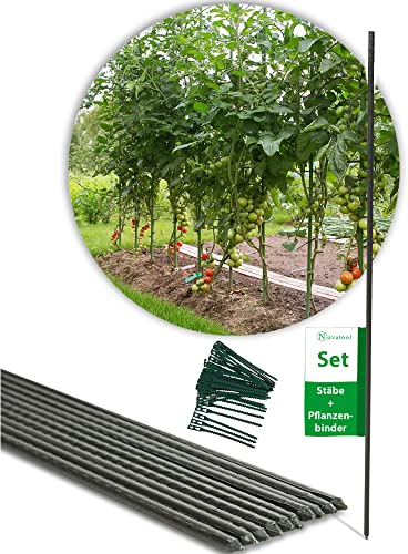 Novatool 10x Rankstab 110 cm + 40x Pflanzensicherung Rankhilfe Gurken Tomatenstab Pflanzenbefestigung Stab Baumbinder Pflanzenbinder Clips Pflanzenklammern Pflanzenhalter Gewächshaus Zimmerpflanze von Novatool