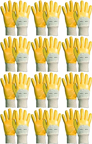 Novatool 12 Paar Arbeitshandschuhe Herren I Grö0e 10 I Nitril | Ölabweisend I EN388:2016 3111X I Montagehandschuhe Schutzhandschuhe Strong Hand Handschuhe Gelb von Novatool