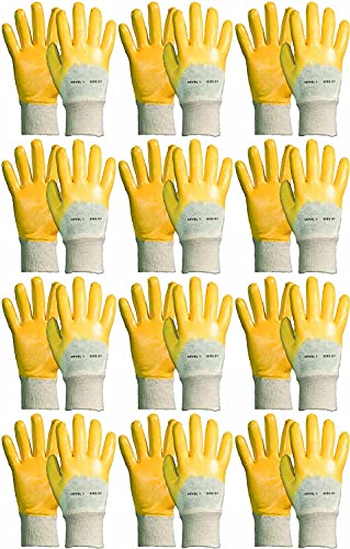 Novatool 12 Paar Arbeitshandschuhe Herren I Größe 8 I Nitril | Ölabweisend I EN388:2016 3111X I Montagehandschuhe Schutzhandschuhe Strong Hand Handschuhe Gelb von Novatool