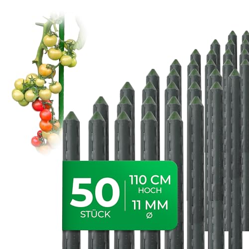 Novatool 50 Stück Pflanzstäbe 110cm grün 11mm ⌀ Metallrohr kunststoffummantelt Rankstäbe für Pflanzen Rankhilfe Gurken Tomatenstäbe für Kletterpflanzen Blumenhalter Rankstab Pflanzstab 110 cm von Novatool