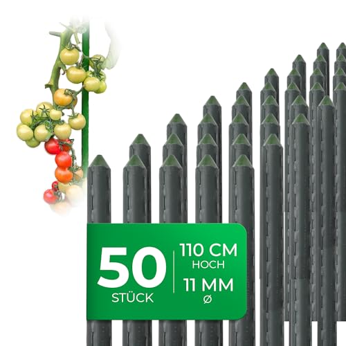 Novatool 50 Stück Pflanzstäbe 110cm grün 11mm ? Metallrohr kunststoffummantelt Rankstäbe für Pflanzen Rankhilfe Gurken Tomatenstäbe für Kletterpflanzen Blumenhalter Rankstab Pflanzstab 110 cm von Novatool