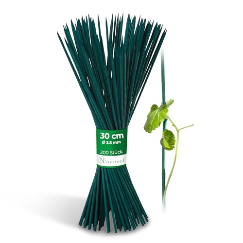 Novatool 200x Splittstäbe 30 cm x 3,5 mm I Grün I Pflanzstäbe Rankhilfe Bambus Stab Bambusstäbe Bambusstange Pflanzen Stütze Holzstab Plant Stakes von Novatool