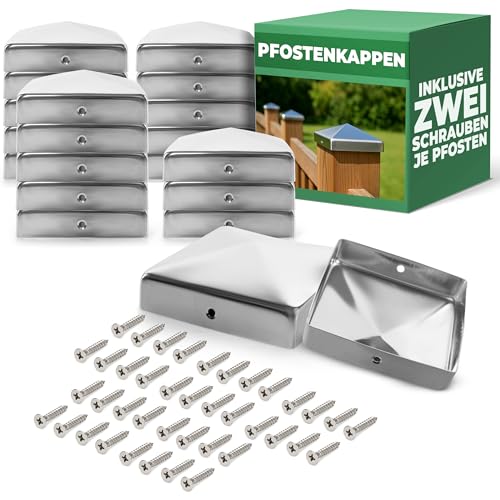 Novatool 20x Edelstahl Pfostenkappen Sparset 91x91mm mit Schrauben, Pfostenabdeckung Pfostenkappe 9,1cm Holzpfosten Zaunpfosten Abdeckung Abdeckkappen Abdeckkappe Zaunkappe Zaunkappen Pfostenschuhe von Novatool