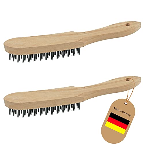 Novatool 2X Drahtbürsten I 4-reihig I 27 cm lang I mit Holzgriff I Bremssattelbürsten Grill Drahtbürsten Kratzbürsten Metallbürsten Handdrahtbürsten Set Kehlnahtbürsten Wire Brush von Novatool
