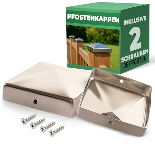 Novatool 2X Edelstahl Pfostenkappen 71x71mm mit Schrauben, Pfostenabdeckung Pfostenkappe 7,1cm Holzpfosten Zaunpfosten Zaun Abdeckung Abdeckkappen Abdeckkappe Zaunkappe Zaunkappen Pfostenschuhe von Novatool