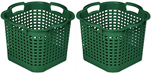 Novatool 2X Gartenkorb grün 25 L Erntekorb 40cm Drehstapelkorb Laubkorb Kunststoffkorb Mehrzweckkorb Vorratskorb Obstkorb Kartoffelkorb von Novatool