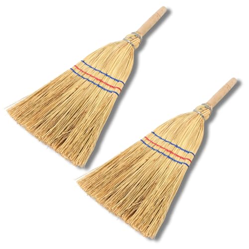 Novatool 2X Kleiner Besen Reisigbesen mit Stiel kurz 40cm Strohbesen Kinder Hexenbesen klein Garden Broom Mini Besen klein IDEAL als Kinderbesen & Campingbesen von Novatool