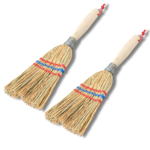 Novatool 2X Kleiner Besen Reisigbesen mit Stiel kurz 28cm Strohbesen Kinder Hexenbesen klein Garden Broom Mini Besen klein IDEAL als Kinderbesen & Campingbesen von Novatool