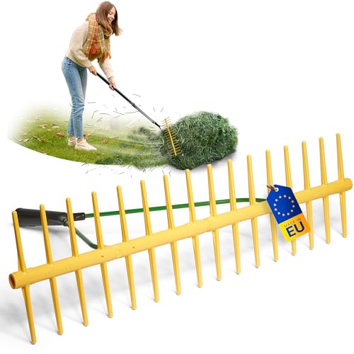 Novatool 2er Set Heurechen-Kopf mit 16 doppelseitigen Zinken, Arbeitsbreite 64 cm, Rechen aus Kunststoff und Metall, Gartenrechen, Heusammler, Rasenrechen, Gartengerät ohne Stiel, Gelb von Novatool
