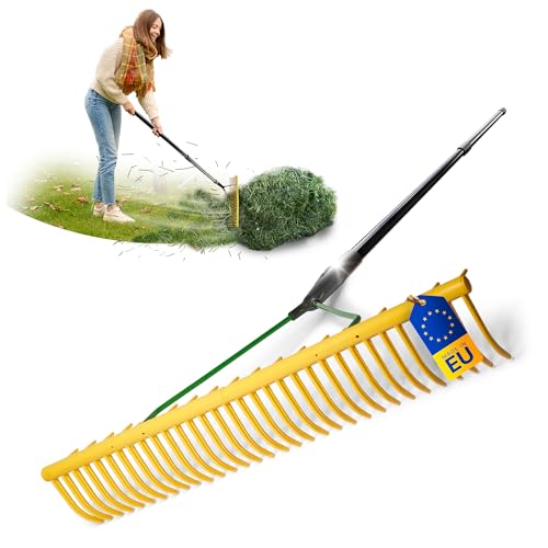 Novatool 2er Set Heurechen mit 16 doppelseitigen Zinken und Teleskop-Stiel bis 152cm, Arbeitsbreite 64 cm, Rechen aus Kunststoff und Metall, Gartenrechen, Heusammler, Rasenrechen, Gartengerät, Gelb von Novatool