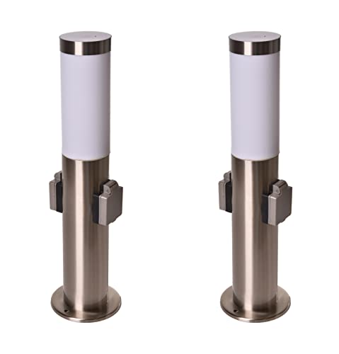 Novatool 2x Gartenlampen I 45 cm I mit 2 Steckdosen I Edelstahl I IP44 I E27 Sockel I Gartenleuchten Stehlampen Säulenlampen außen Stromverteiler Mehrfachsteckdose Steckdosensäule Outddoor von Novatool