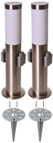 Novatool 2x Gartenlampen I 45 cm I mit 2 Steckdosen I mit Erdspieß I Edelstahl I IP44 I E27 Sockel I Gartenleuchten Stehlampen Säulenlampen außen Stromverteiler Mehrfachsteckdose Steckdosensäule von Novatool