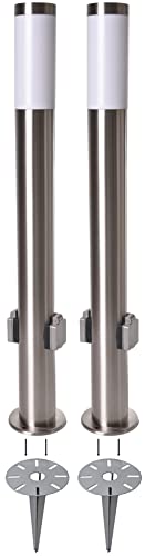 Novatool 2x Gartenlampen I 80 cm I mit 2 Steckdosen I mit Erdspieß I Edelstahl I IP44 I E27 Sockel I Gartenleuchten Stehlampen Säulenlampen außen Stromverteiler Mehrfachsteckdose Steckdosensäule von Novatool