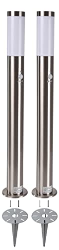 Novatool 2x Gartenlampen I 80 cm I mit Bewegungsmelder I mit Erdspieß I Edelstahl I IP44 I E27 Sockel I Gartenleuchten Stehlampen Säulenlampen außen Außenlampen Aussenleuchten Sockelleuchten von Novatool