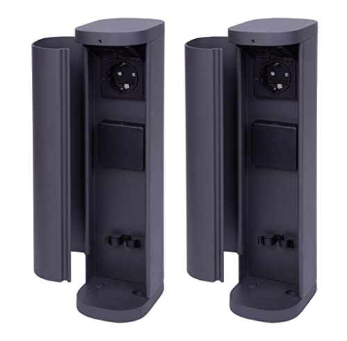 Novatool 2x Steckdosenturm 2-fach außen Anthrazit rund mit Blende IP44 Steckdose Aussen Gartensteckdose Outdoor Steckdosesäule Garten Steckdosenturm von Novatool