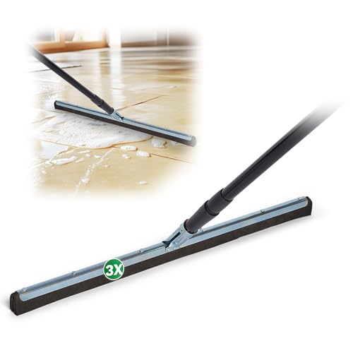 Novatool 3X Badabzieher mit Stiel Dusche Edelstahl I Badabzieher Dusche Edelstahl XXL breit Fliesen I Wasser Abzieher Schieber für Boden Wasserabzieher Terasse Boden mit Stiel Abzieher Fenster Profi von Novatool
