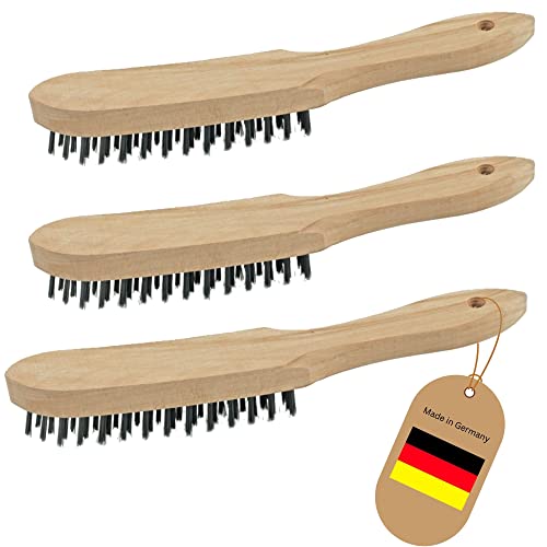 Novatool 3X Drahtbürsten I 5-reihig I 27 cm lang I mit Holzgriff I Bremssattelbürsten Grill Drahtbürsten Kratzbürsten Metallbürsten Handdrahtbürsten Set Grillbürste Grillzubehör von Novatool