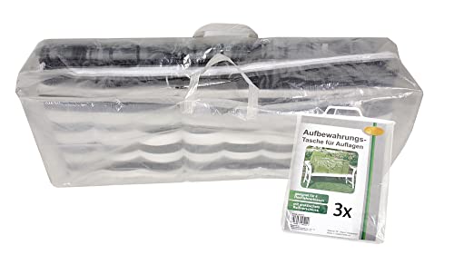 Novatool 3X Gartenauflagen Tasche I für jeweils 4 Auflagen I 135 g/m² I transparent I 125x32x50 cm I Gartenpolster Aufbewahrungstasche Hülle für Gartenstuhlauflagen Aufbewahrungshülle Gartenauflagen von Novatool