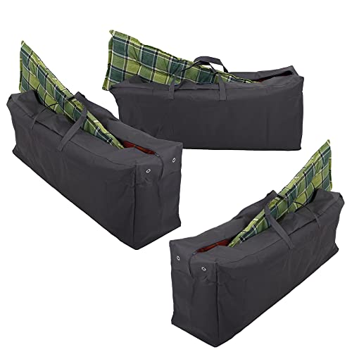 Novatool 3X Gartenauflagen Tasche I für jeweils 4 Auflagen I 420 D I Anthrazit I 125x32x50 cm I Gartenpolster Aufbewahrungstasche Hülle für Gartenstuhlauflagen Aufbewahrungshülle Gartenauflagen von Novatool