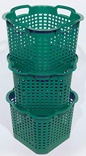 Novatool 3X Gartenkorb grün 25 L Erntekorb 40cm Drehstapelkorb Laubkorb Kunststoffkorb Mehrzweckkorb Vorratskorb Obstkorb Kartoffelkorb von Novatool