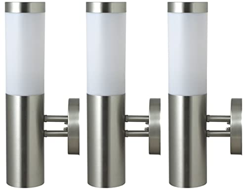 Novatool 3x Außenlampe Edelstahl IP44 I E27 Sockel I 7,8x14,5x36 cm I Außenleuchten Wandleuchten außen Wandstrahler Außenbeleuchtung Outside lights Terrassenbeleuchtung Terrassenlampe von Novatool