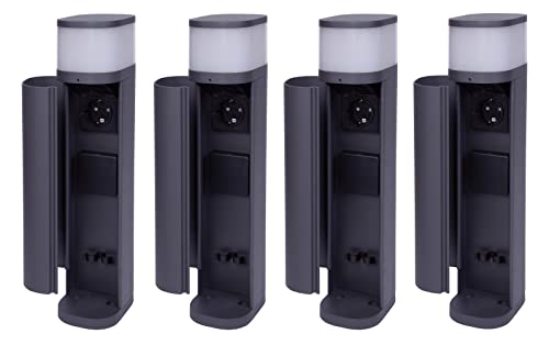 Novatool 4X Pollerleuchte außen mit Steckdose 2-Fach Anthrazit rund mit Blende IP44 Steckdose Gartensteckdose Outdoor Steckdosesäule Garten Steckdosenturm von Novatool