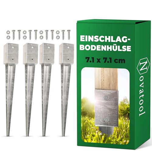 Novatool 4x Einschlagbodenhülsen-Set 71x71x750 mm, Bodenhülse Sonnenschirm Pfostenträger Zaunpfosten Holzpfosten Bodenhülsen Einschlaghülse Bodenanker Erdspieß zum Einschlagen, verzinkt, mit Schrauben Novatool 4x Einschlagbodenhülsen-Set 71x71x750 mm, Bodenhülse Sonnenschirm Pfostenträger Zaunpfosten Holzpfosten Bodenhülsen Einschlaghülse Bodenanker Erdspieß zum Einschlagen, verzinkt, mit Schrauben von Novatool