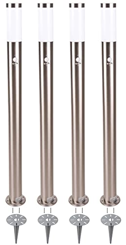 Novatool 4x Wegeleuchte I 110 cm I mit Bewegungsmelder I mit Erdspieß I Edelstahl I IP44 I E27 Sockel I Wegebeleuchtung aussen Aussenleuchten Garten Standleuchte Terassenleuchte Gartenleuchte von Novatool