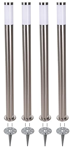 Novatool 4x Wegeleuchte I 110 cm I mit Erdspieß I Edelstahl I IP44 I E27 Sockel I Wegebeleuchtung aussen Aussenleuchten Garten Standleuchte Terassenleuchte Gartenleuchte stehend Terrassenlampe von Novatool