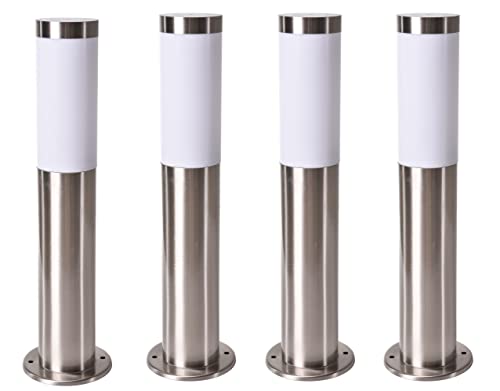 Novatool 4x Wegeleuchte I 45 cm I Edelstahl I IP44 I E27 Sockel I Wegebeleuchtung aussen Aussenleuchten Garten Standleuchte Terassenleuchte Gartenleuchte stehend Terrassenlampe von Novatool