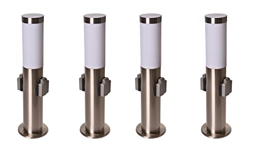 Novatool 4x Wegeleuchte I 45 cm I mit 2 Steckdosen I Edelstahl I IP44 I E27 Sockel I Wegebeleuchtung aussen Aussenleuchten Garten Standleuchte Terassenleuchte Gartenleuchte stehend Terrassenlampe von Novatool